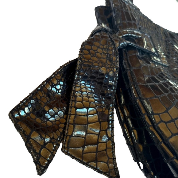 Black Croc Embossed Tie Detail Vegan Leather Purse - Picture 4 of 4